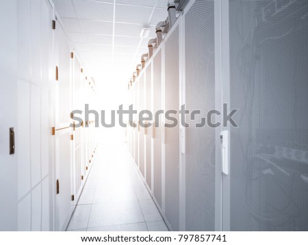 modern server room with white servers and hardwares in a internet data center