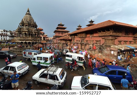 KATHMANDU -SEPT 28: The very popular Durbar square of Patan, one of the three royal cities part of the Unesco Heritage is visited every year by thousands of tourists. On Sept 28, 2013 in Patan, Nepal