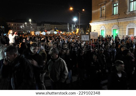 CLUJ, ROMANIA - NOVEMBER 8: Romanians protest against Victor Ponta because Romanians abroad were stopped from voting by the Socialist Government. On Nov 8, 2014 in Cluj, Romania