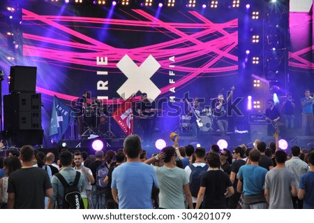 CLUJ NAPOCA, ROMANIA - AUGUST 2, 2015: Irish Maffia band from Hungary performs a live concert on the stage at the Untold Festival