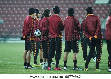 CLUJ, ROMANIA - NOVEMBER 7: The football team of AS Roma, at the official training before UEFA Champions League game against CFR 1907 Cluj on November 7, 2010 in Cluj-Napoca, Romania