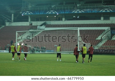 CLUJ, ROMANIA - DECEMBER 7: The football team of AS Roma, at the official training before UEFA Champions League game against CFR 1907 Cluj on December 7, 2010 in Cluj-Napoca, Romania