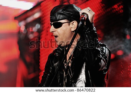 CLUJ NAPOCA, ROMANIA – OCTOBER 8: Klaus Meine singer from Scorpions rock band performs live at Cluj Arena Grand Opening concert on October 8, 2011 in Cluj-Napoca, Romania