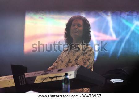 CLUJ NAPOCA, ROMANIA – OCTOBER 9: Keyboardist Martin Bullard from The Smokie pop-rock band performs live at Cluj Arena Grand Opening concert on October 9, 2011 in Cluj-Napoca, Romania
