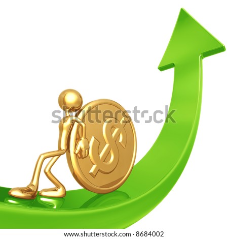 أهمية الرسوم البيانية للعملات عند تجار الفوركس Stock-photo-pushing-gold-dollar-coin-up-arrow-8684002