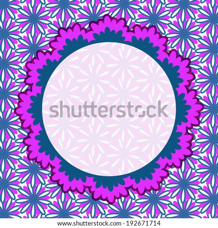 Purple Invitation Card with Round Vignette on Flower Pattern