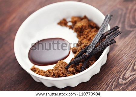 homemade sauce caramel with sugar and vanilla - sweet food