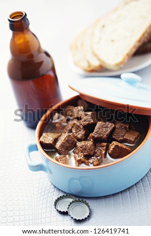 delicious goulash with beef and beer - food and drink