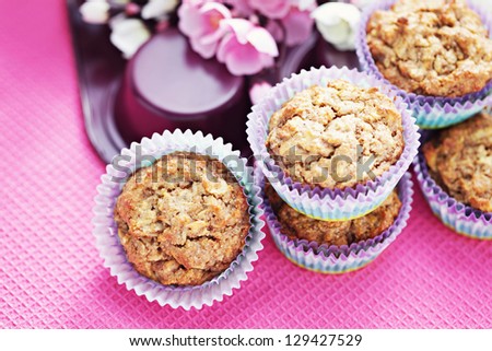 delicious apple muffins with cinnamon and almonds - sweet food /shallow DOFF/