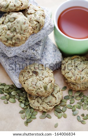 delicious homemade cookies with pumpkin seeds - sweet food