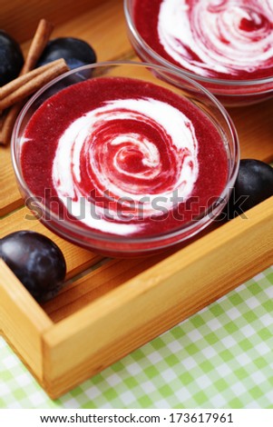 homemade yogurt with plums - food and drink
