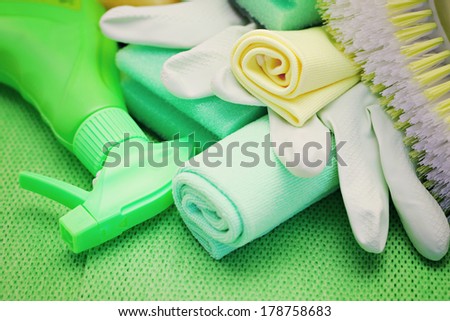 all you need to clean house - close-ups of cleaning supplies