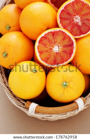 ripe red orange in basket - fruits and vegetables