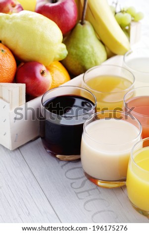 lots of various fruity juice - drink and beverages