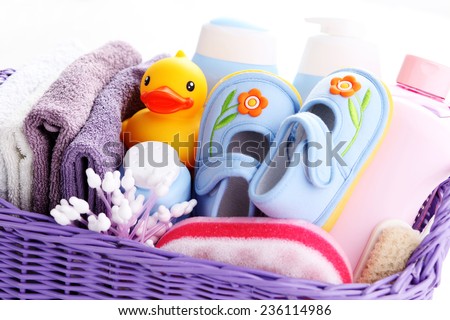 basket full of baby accessories children basket full of baby accessories children