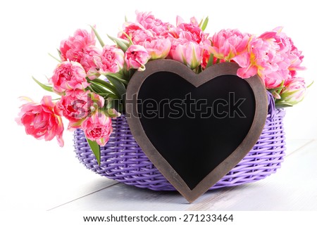 lots of pink tulips with heart - flowers and plants