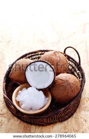 coconut oil with fresh coconut - food and drink