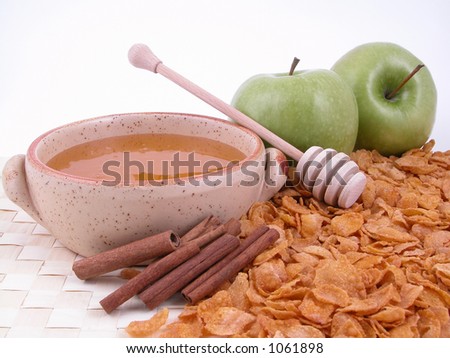 on diet - green apples, cinnamon sticks, honey and corn-flakes