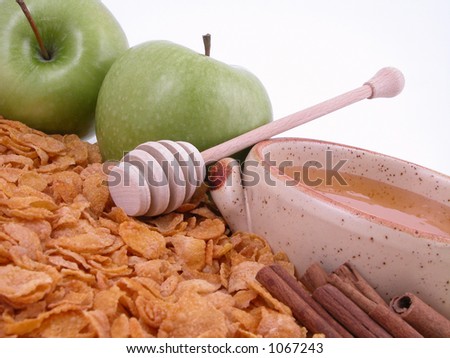 on diet - green apples, cinnamon sticks, honey and corn-flakes