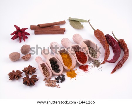 various spices isolated on white background