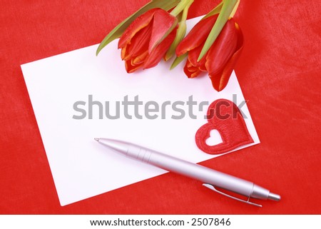 leave a romantic message - paper tulip and red heart