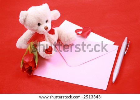 leave a romantic message - paper tulip and red heart