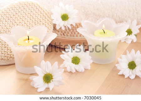 beauty treatment - towel candles and flower - everything you need to have some relax