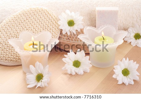 beauty treatment - towel candles and flower - everything you need to have some relax