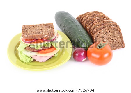 big sandwich and everything you need to have delicious breakfast