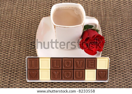 cup of coffee and box of chocolates - I love you - perfet for Valentine\'s day or birthday