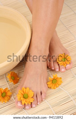 beautiful leg - beauty treatment - bowl of pure water