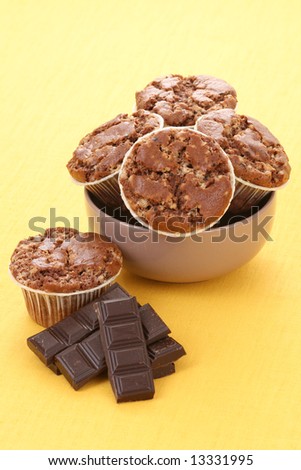stack of delicious chocolate muffins - food and drink