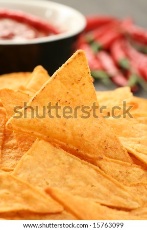 tortilla chips with hot salsa mexicana - party food