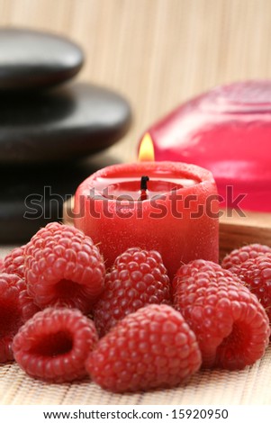 raspberry glycerine soap and some fresh fruits