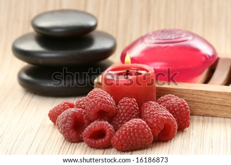 raspberry glycerine soap and some fresh fruits
