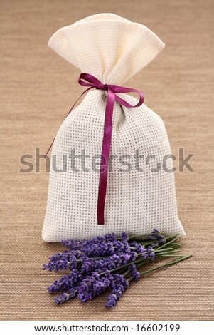 potpourri bag and some fresh lavender flowers