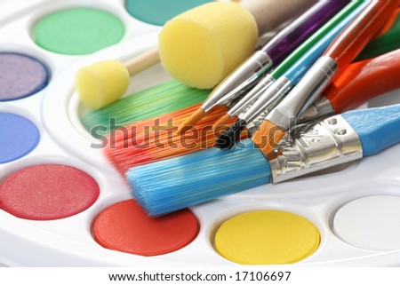watercolour paints and lots of brushes - art and craft