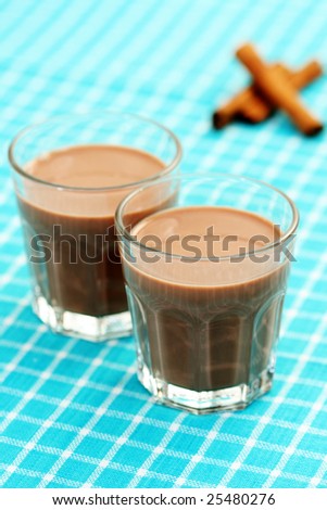 two glasses of chocolate milk - food and drink