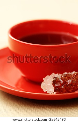 cup of tea and close-ups of brown sugar - food and drink