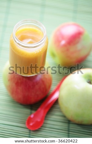 jar with apple of baby food - food and drink