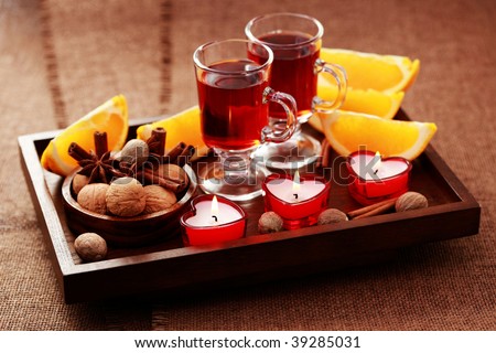 two glasses of mulled wine - food and drink