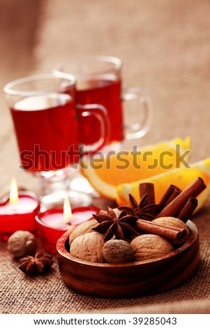 two glasses of mulled wine - food and drink