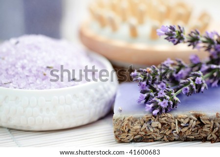 lavender glycerin soap with fresh flowers - beauty treatment