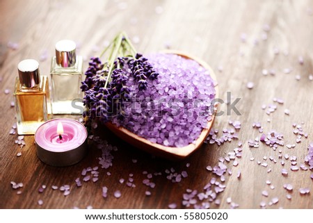 bowl of lavender bath salt and massage oil - beauty treatment