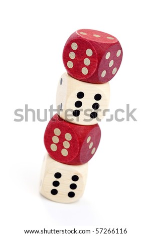 wooden dices on white background - leisure game