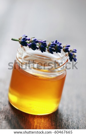 jar of herbal honey with lavender flowers - sweet food
