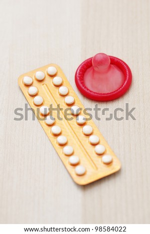 birth control pill with condom - healthcare and medicine