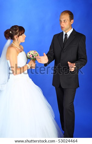 stock photo Wedding couple on a blue background