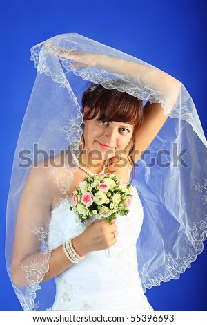 stock photo Wedding bride on a blue background