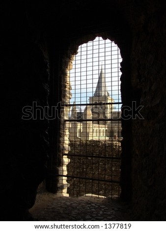 view of Rochester Cathedral from castle window